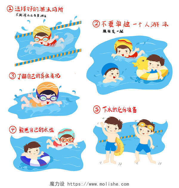 防溺水5大注意事项png素材防溺水系列漫画图